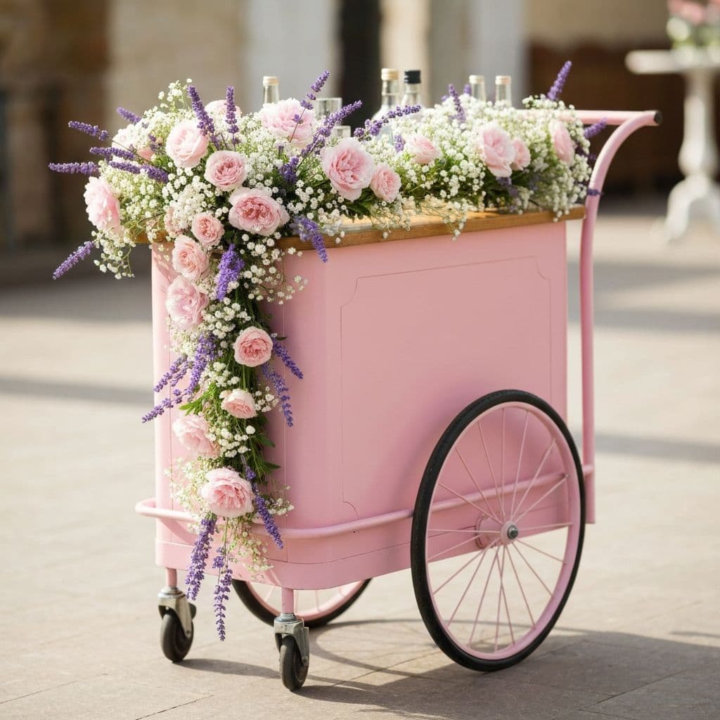 Vintage Romance mobile bar cart - Soft pastels with romantic details